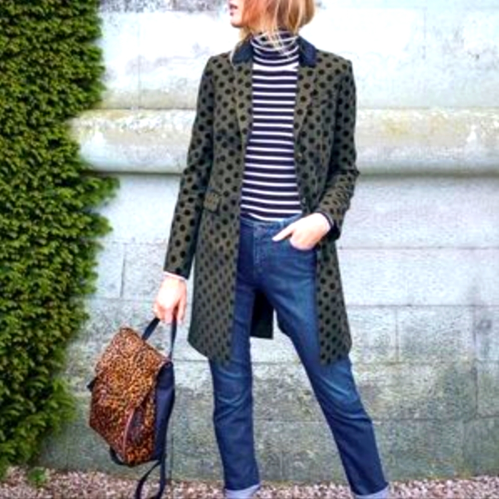 Womens Boden Polka Dot Navy/Black Long Coat
